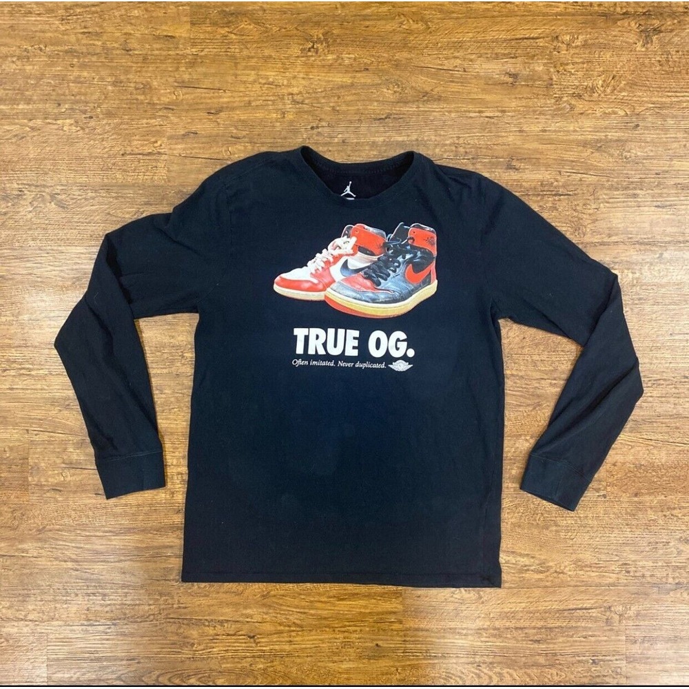 Nike Air Jordan 1 Retro High ‎ True OG  Long Sleeve Black Graphic Shirt Youth L